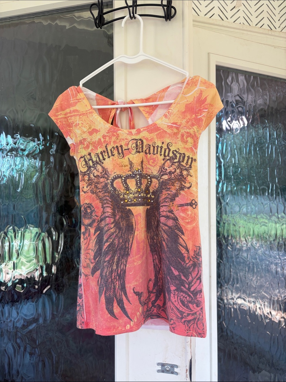 Harley-Davidson Orange and Coral Crown Wing Graphic Tee
